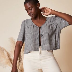 Whimsy and Row Gingham Birdie Top NWOT